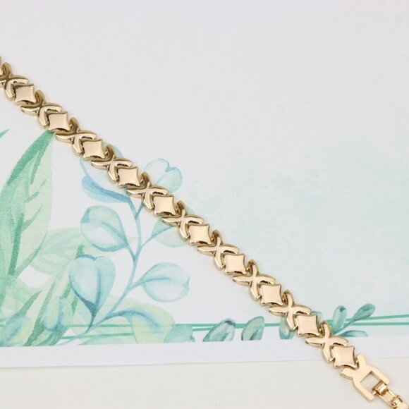 "Rose Gold Bracelet with High-Polish X Pattern Links, XPBL0819 - Picture 5 of 13